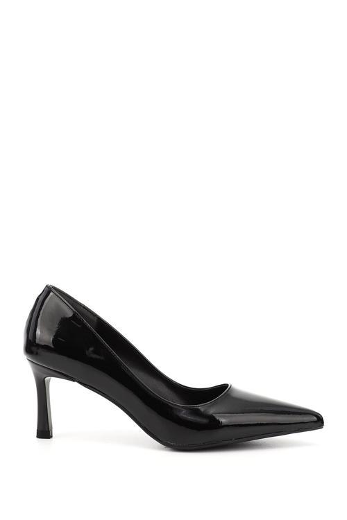 Kadın Siyah Rugan Sivri Burun İnce Topuklu Stiletto