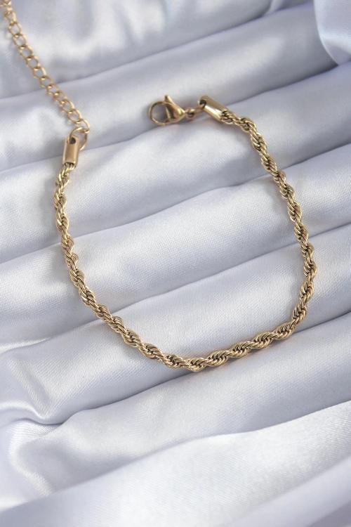 316L Çelik Gold Renk Burgu Zincir Model Kadın Bileklik