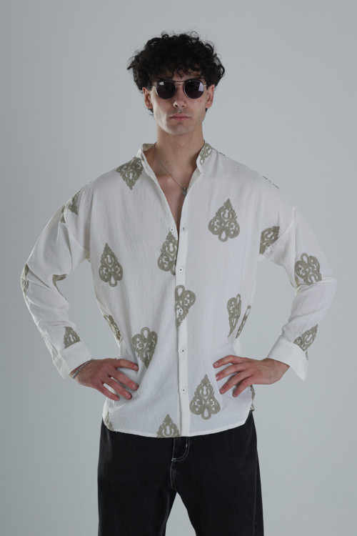 Yeşil Nakış Detaylı Oversize Gömlek