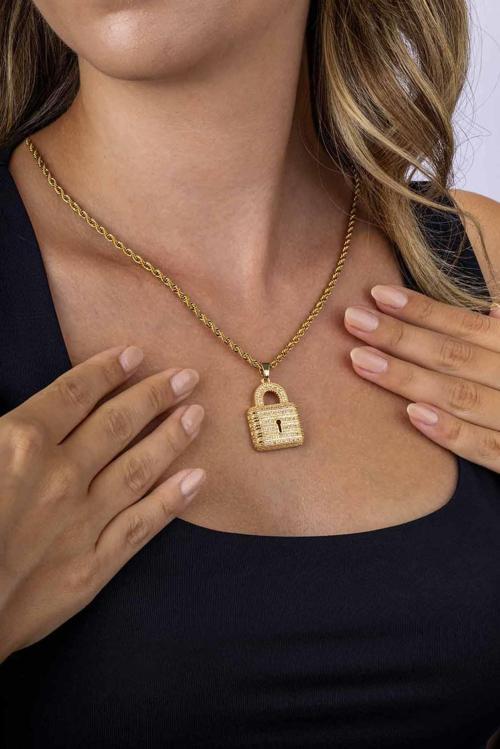 Altın Kaplama Kilit Model Burgu Zincir Kadın Çelik Kolye