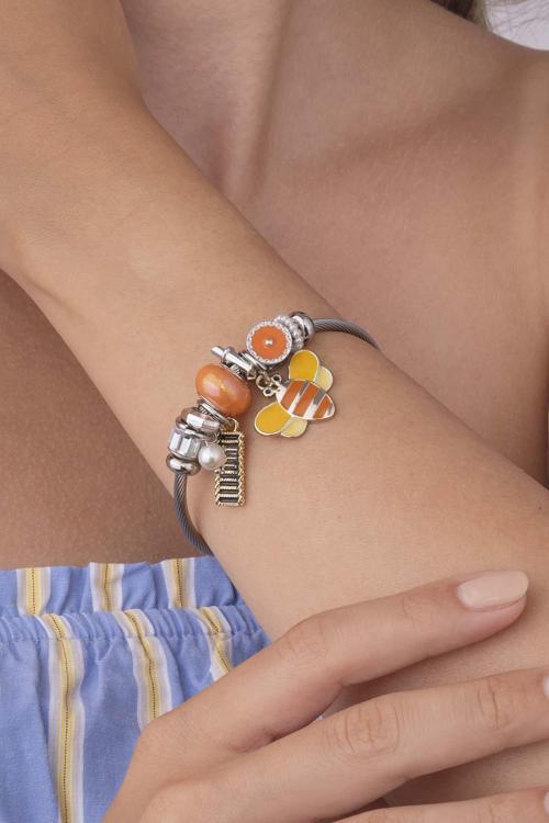 Arı Figürlü Beyaz Altın Kaplama Çelik Kadın Charm Bileklik