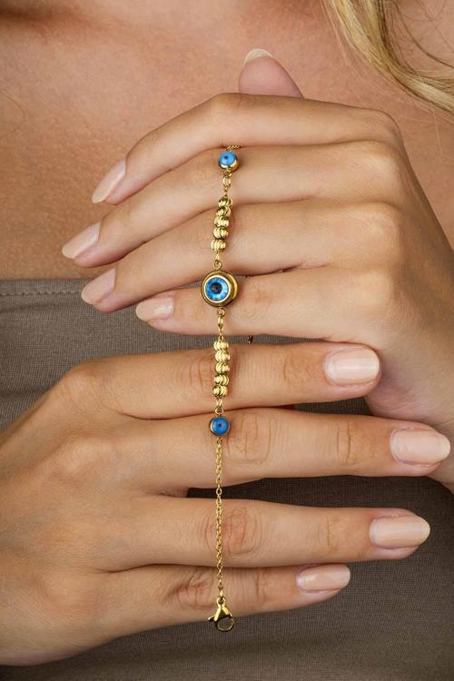 Göz Figürlü Altın Kaplama Çelik Kadın Bileklik