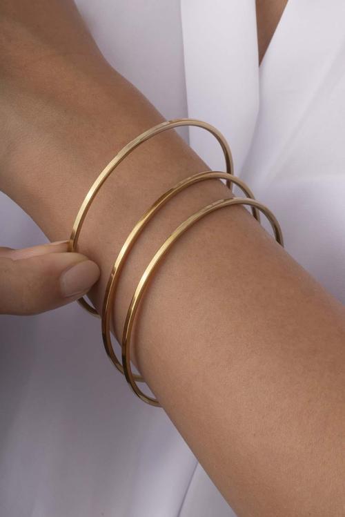 Parlak Görünüm Altın Kaplama Üçlü Ajda Kadın Çelik Bilezik