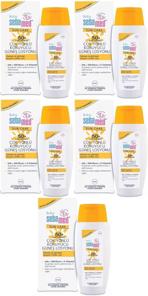 Sun Care Bebek Güneş Losyonu Kremi 50+ Faktör 150ML (Hassas Ciltler İçin) (5 Li Set)
