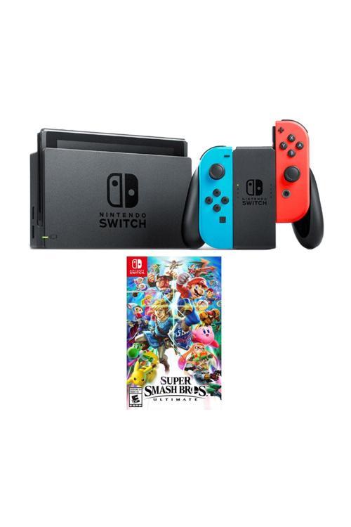 Switch Renkli Mavi Kırmızı + Super Smash Bros Ultimate Oyun