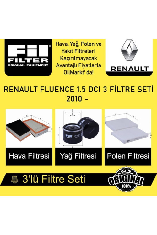 Renault Fluence 1.5 Dcı (2010 - ) 3'Lü Fil Filtre Seti