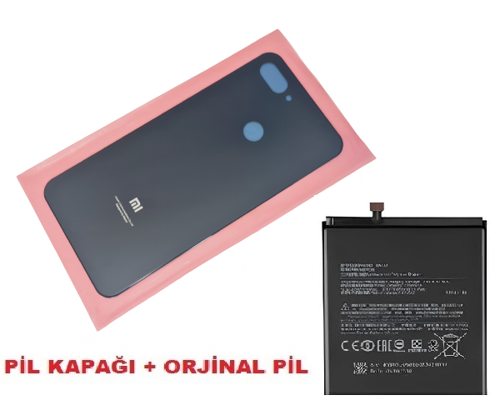 Xiaomi Mi 8 Lite Arka Kapak Batarya Pil Kapağı + PİL (CAM) SİYAH