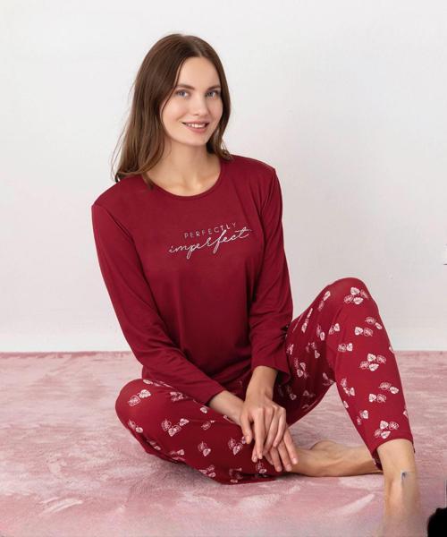 Kadın Milan Bisiklet Yaka Uzun Kol İnce Pijama Takımı 7600/34 - 1 Adet