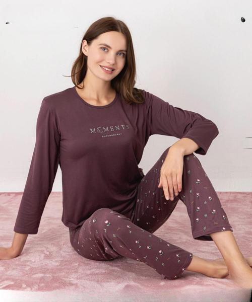 Kadın Milan Bisiklet Yaka Uzun Kol İnce Pijama Takımı 7600/36 - 1 Adet