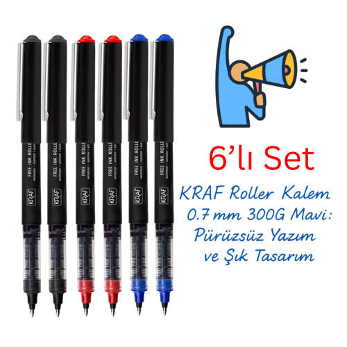 Roller Kalem 0.7 300G Mavi Kırmızı Siyah 6’lı Set