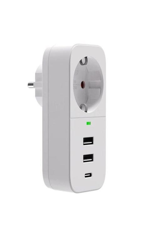 Ftr017 3İn1 Termal Akım Korumalı Çoklayıcı Priz 2 Usb-A 1 Pd Type-C 1 Soket 3680W