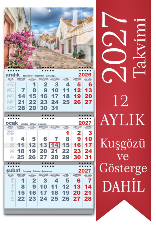 2027 Büyük Boy Gemici Takvimi Denizci Duvar Takvimi Mavi Renk 33x77,5 cm