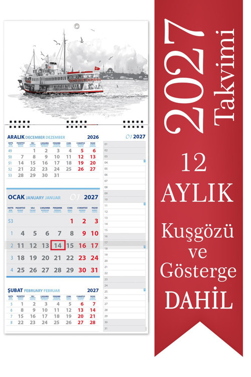 2027 Not Gemici Takvimi Denizci Duvar Takvimi 27,5x60,5 cm