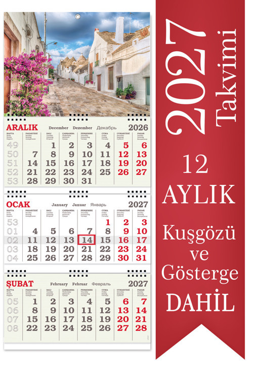 2027 Orta Boy Kuşe Gemici Takvimi Denizci Duvar Takvimi 31x70 cm