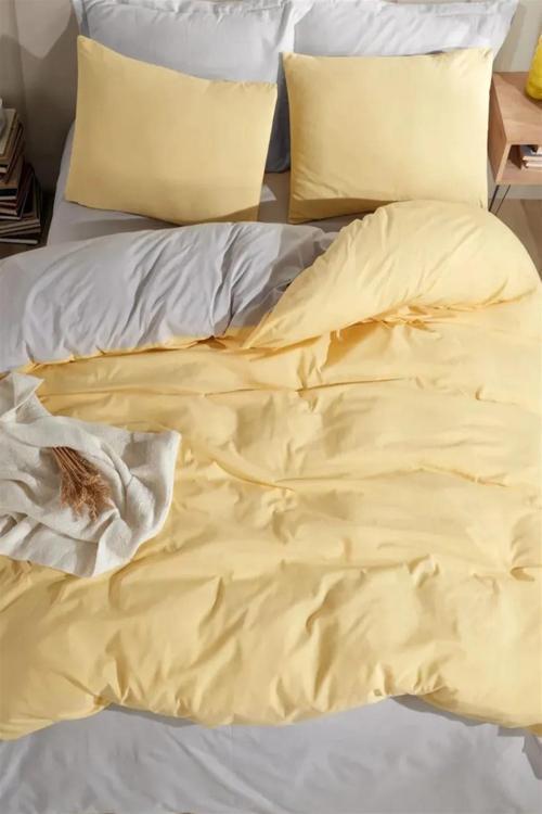 Lastikli Çarşaf  Çift Kişilik Nevresim Takımı Sarı Gri