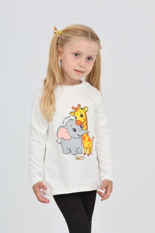 Toontoy Kız Çocuk Zürafa Fil Baskılı Sweatshirt