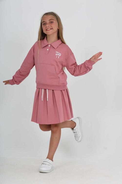 Toontoy Kız Çocuk Fiyonk Nakışlı Etekli Takım