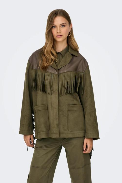 Kadın Onlfrange Püskül Detaylı Nubuk Ceket Mont 15351944 Haki