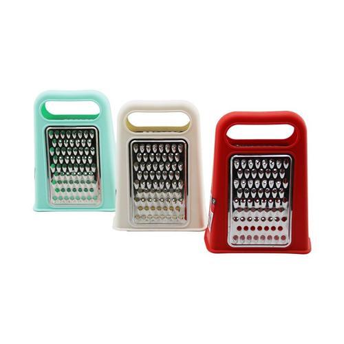 PİRAMİT  METAL MUTFAK RENDESİ ÇİFT YÖNLÜ  RENKLİ PLASTİK ÜSTTEN TUTMALI 