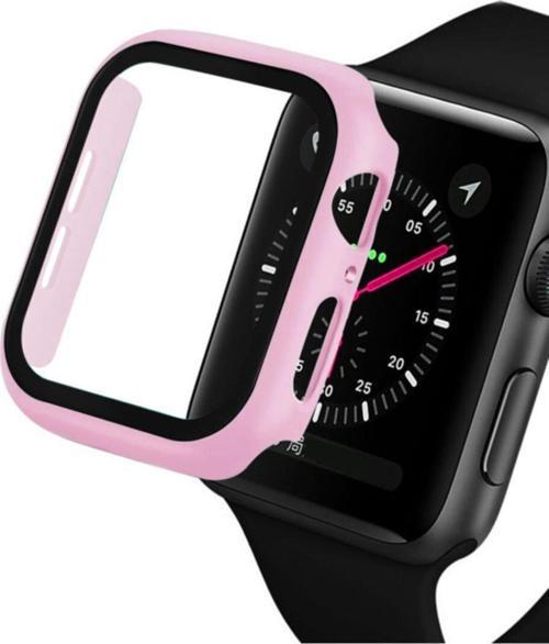 Apple Watch 38mm Için Tpu Çerçeveli Ekran Koruyuculu Ön Çerçeve Kılıf Açık Pembe