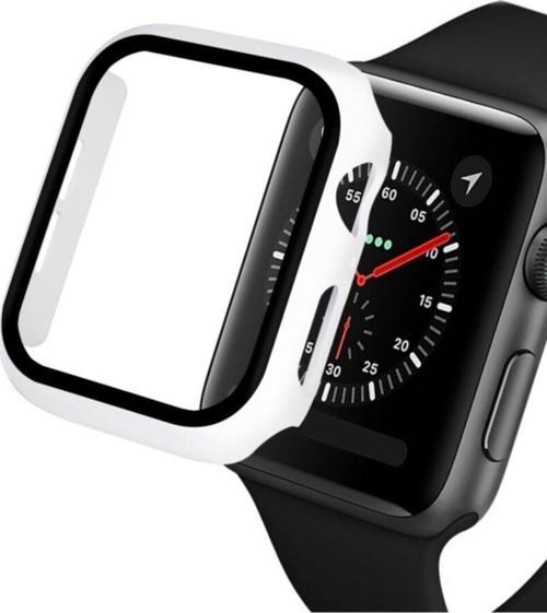 Apple Watch 38mm Için Tpu Çerçeveli Ekran Koruyuculu Ön Çerçeve Kılıf Beyaz