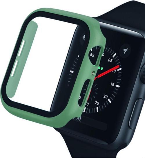 Apple Watch 38mm Için Tpu Çerçeveli Ekran Koruyuculu Ön Çerçeve Kılıf Koyu Yeşil