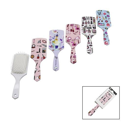 SAÇ FIRÇASI - TARAK PLASTİK RENKLİ DESENLİ SAP - BEYAZ FIRÇA KILLARI