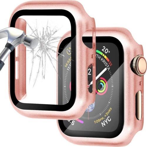 Apple Watch 44mm Için Tpu Çerçeveli Ekran Koruyuculu Ön Çerçeve Kılıf Rose Gold