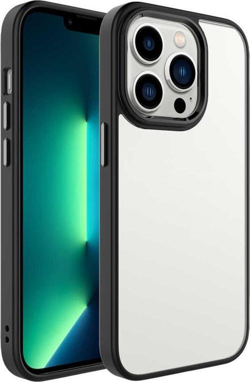 Iphone 14 Pro Ile Uyumlu Kılıf Kenarları Renkli Silikon Arkası Şeffaf Sert Krop Siyah