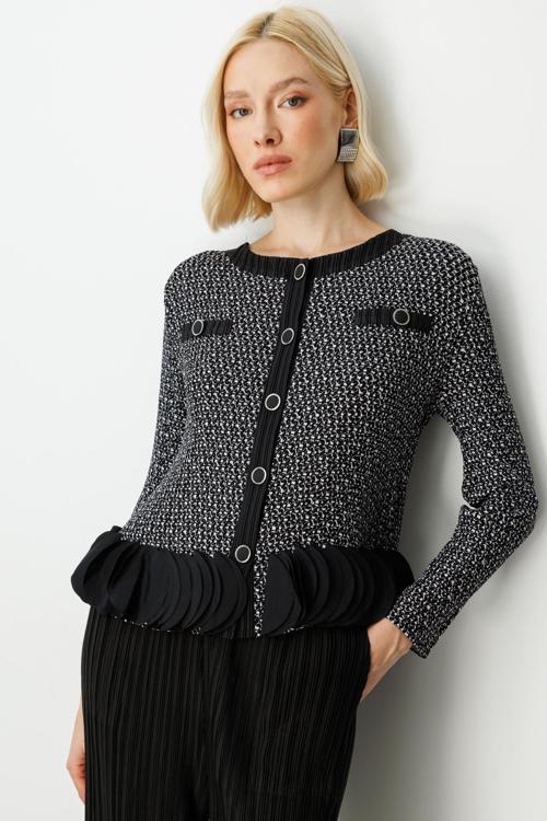 Kadın Piliseli Desenli Bluz 3901 Siyah