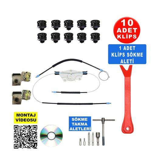 VW Golf 4 Bora 1Jm898462 Metal Ayaklı Sağ Cam Kriko Tamir Seti 1998-2005 Sarmalı + El Takımı