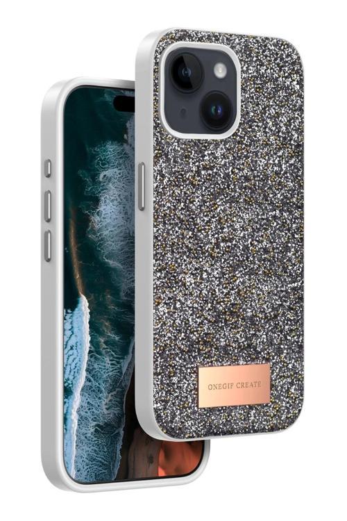 iPhone 15 Bright Simli Kapak - Gümüş-(5796)