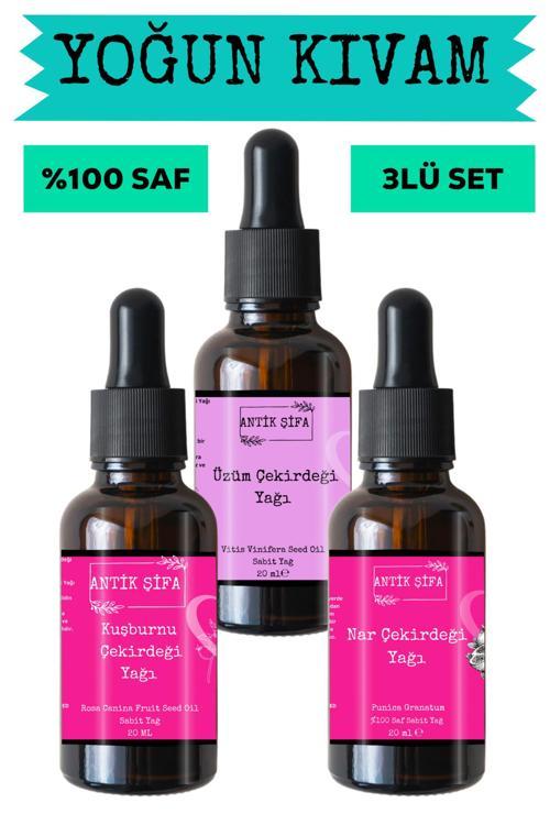 Kuşburnu Çekirdeği, Üzüm Çekirdeği Ve Nar Çekirdeği Yağı (3X20Ml)-%100 Saf Doğal Sabit Yağ Seti