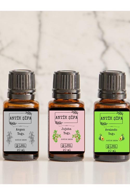 Doğal Saç Bakım Seti, 3'Lü Soğuk Sıkım Yağ Seti - (Argan Yağı, Avokado Yağı , Jojoba Yağı) 3X 20Ml