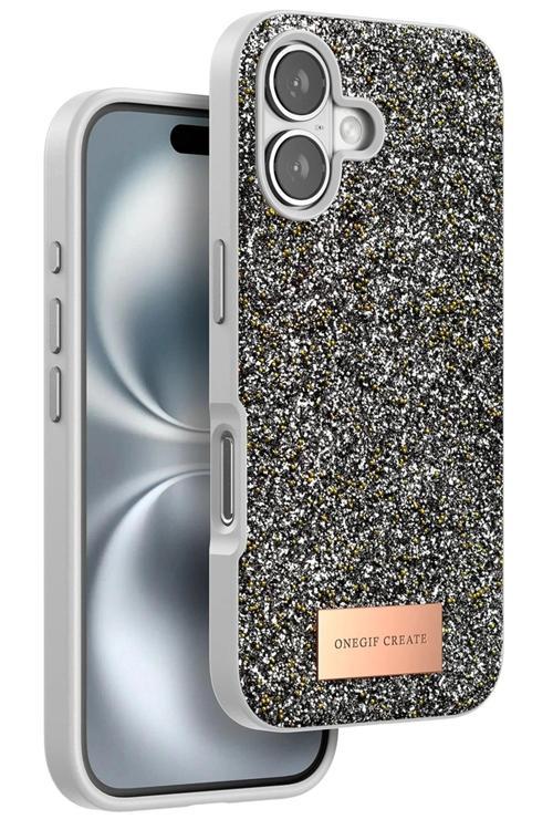 iPhone 16 Bright Simli Kapak - Gümüş-(5796)