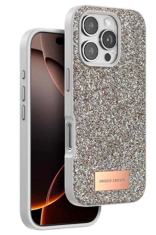 iPhone 16 Pro Bright Simli Kapak - Çöl Titanyum-(5796)