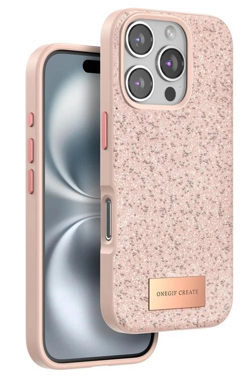 iPhone 16 Pro Bright Simli Kapak - Pembe-(5796)