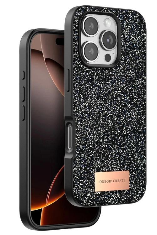 iPhone 16 Pro Bright Simli Kapak - Siyah-(5796)