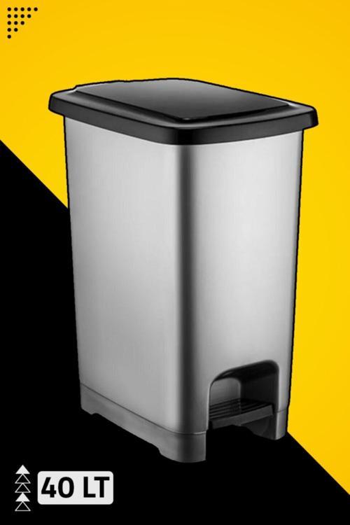 40 Lt Slim Pedallı Plastik Çöp Kovası Siyah Kapaklı