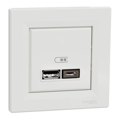 EPH2700321 Asfora Beyaz İkili USB Prizi 2.4A Type A+C