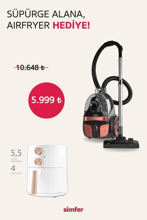 Toz Torbasız Yatay Süpürge Clean Power S4 Kırmızı (5.5 LT Slient Pro Mekanik Airfryer Hediye!)