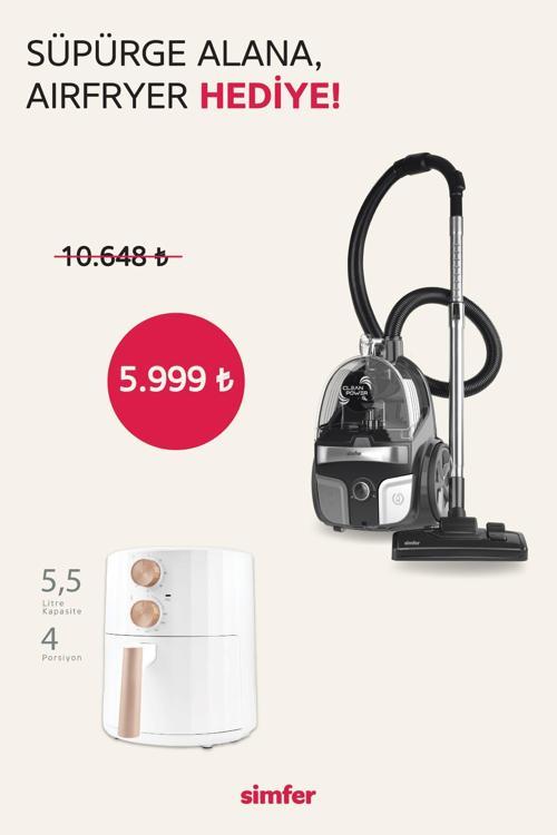 Toz Torbasız Yatay Süpürge Clean Power S4 Gri (5.5 LT Slient Pro Mekanik Airfryer Hediye!)