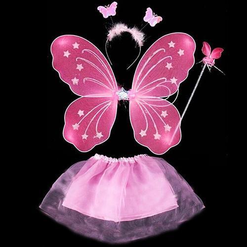 Toz Pembe Kelebek Kostümü - Toz Pembe Kelebek Kostüm Aksesuar Seti 4 Parça (5250)