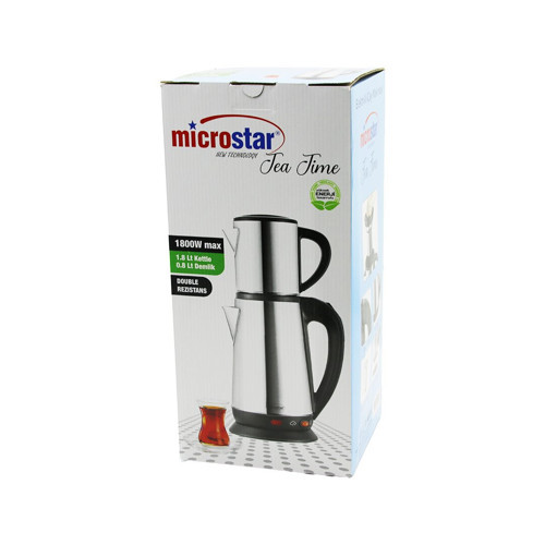 MİCROSTAR ELEKTRİKLİ ÇELİK ÇAY MAKİNESİ ÇAYCI SET 1.8LT SU ISITICI+ 0.8LT DEMLİK 1800W 360 DERECE DÖENBİLENGÖVDE (5250)