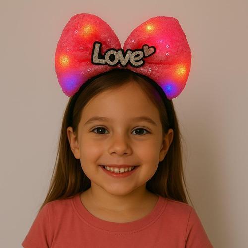 LED Işıklı Love Yazılı Fuşya Fiyonk Taç – Kız Çocuk Parti Tacı (5250)