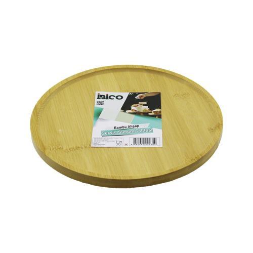 YUVARLAK=24.5CM AYAKLI=4CM KENARLI YÜZEY AHŞAP BAMBU SUNUM TEPSİSİ - MİNİ SOFRA (5250)