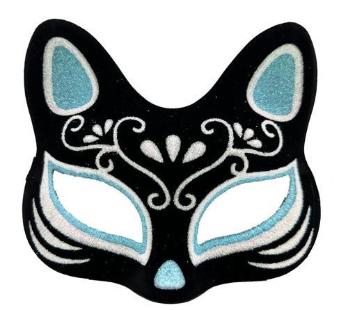 Siyah Renk Süet Kaplama Üzeri Gümüş Mavi Simli Kedi Maskesi 17x14 cm (5250)