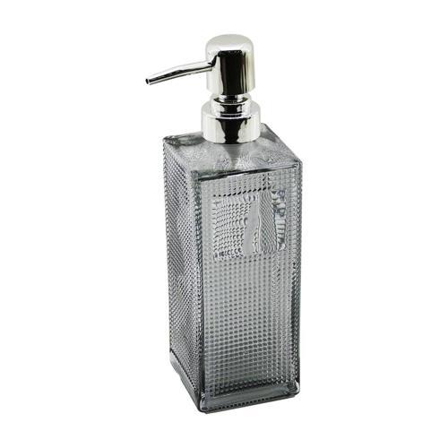 CAM KARE - ŞEFFAF ŞİŞE--BUZLU NOKTA DESEN SIVI SABUNLUK 450ML GÜMÜŞ PLASTİK POMPA (5250)