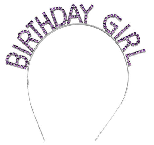 Mor Renk Kristal Taşlı Parlak Birthday Girl Yazılı Taç 16x17 cm (5250)