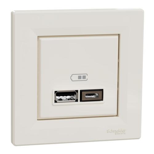 EPH2700323 Asfora Krem USB Prizi İkili 2.4A Type A+C